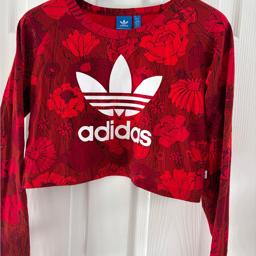 RARE adidas Originals Firebird print Long Sleeve Cropped Top